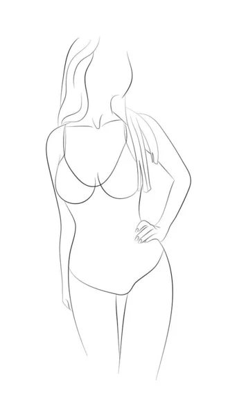 Vector Illustration Young Woman One Piece Swimsuit — ストックベクタ