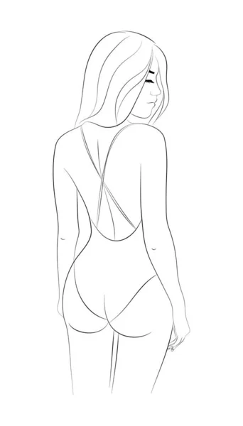 Vector Illustration Young Woman One Piece Swimsuit — Vettoriale Stock