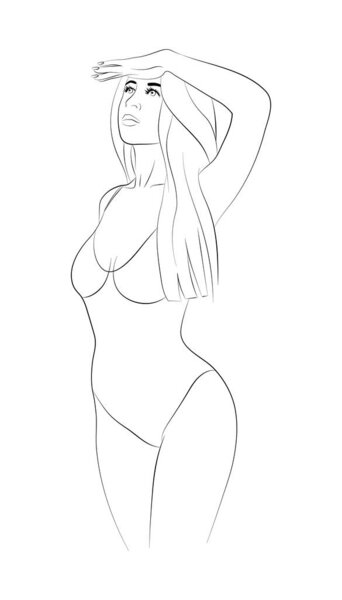 Vector illustration of a young woman in a one-piece swimsuit