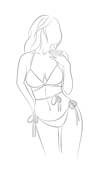Vector Illustration Young Woman Bikini — Vector de stock