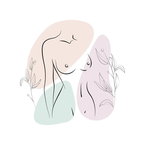Vector Illustration Young Woman Naked Body Floral Ornament Abstracts — Vettoriale Stock