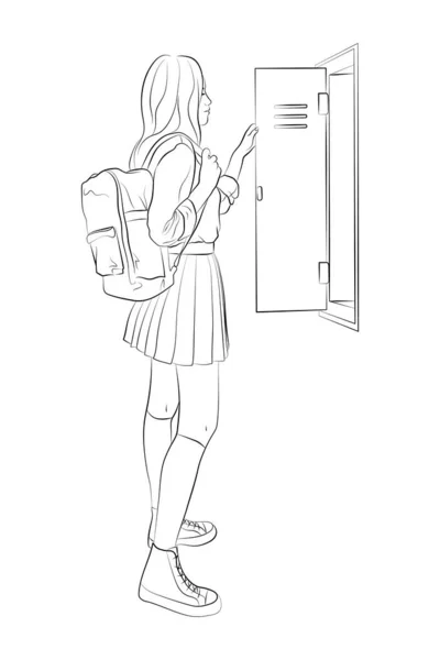 Vector Illustration Teenage Girl Opening Her School Locker Schoolgirl Student — Vector de stock
