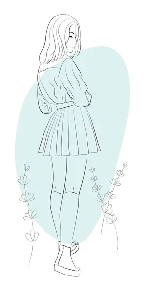 Vector Illustration Teenage Girl Schoolgirl Student Uniform Shirt Pleated Skirt — Vector de stock