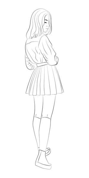 Vector Illustration Teenage Girl Schoolgirl Student Uniform Shirt Pleated Skirt — Vettoriale Stock