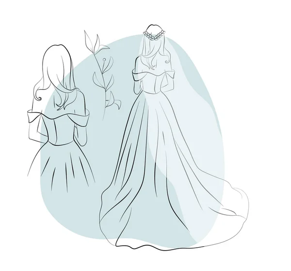 Vector Illustration Bride Wedding Dress Veil Floral Ornament Abstracts — Stockvector