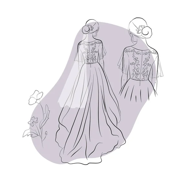 Vector Illustration Bride Wedding Dress Veil Floral Ornament Abstracts — Stock Vector