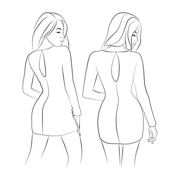 Vector Illustration Young Woman Evening Dress — Stok Vektör