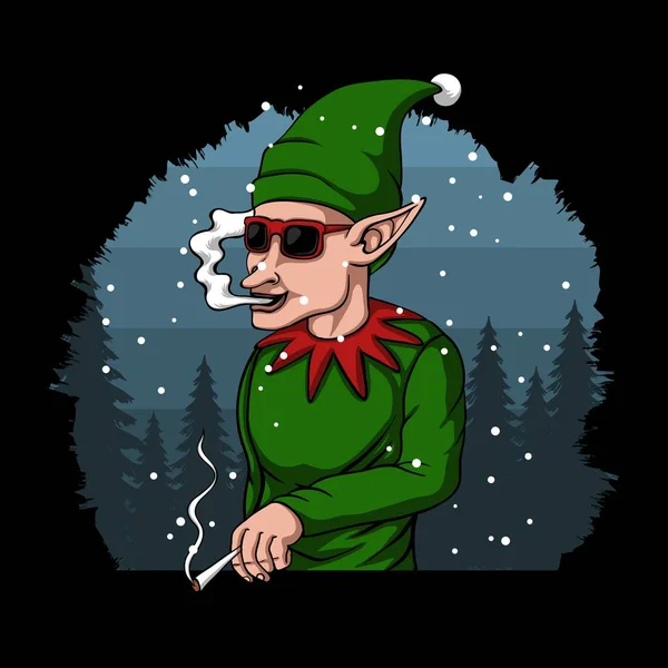 Cool Santa Claus Elf Veselé Vánoce Vektor Ilustrace Pro Vaši — Stockový vektor