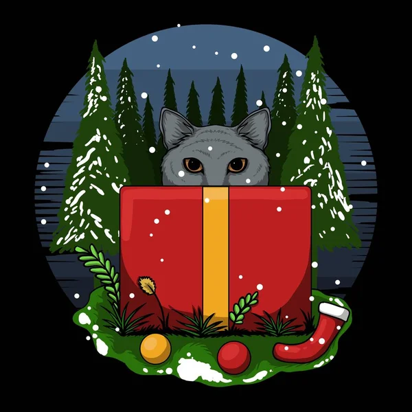 Frohe Weihnachten Kätzchen Geschenk Box Vektor Illustration Für Ihre Firma — Stockvektor