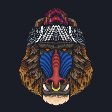 Şirketiniz veya markanız için havalı maymun mandrill baş vektör çizimi