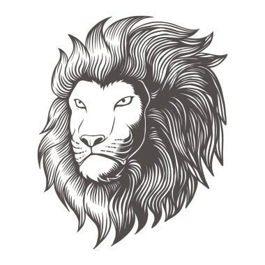 Şirketiniz veya markanız için aslan başlı monokrom vektör çizimi