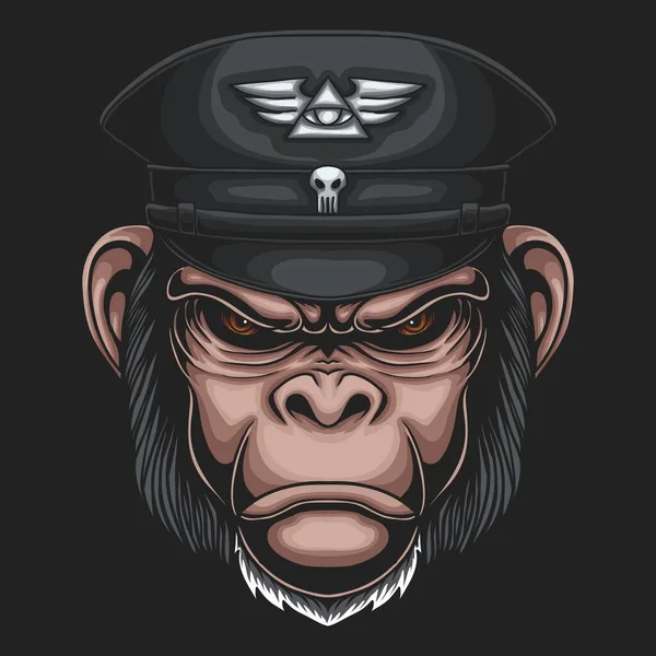 Chimpanzee Wearing Military Hat Vector Illustration Your Company Brand — 图库矢量图片