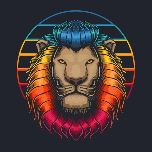 Warna Kepala Singa Retro Gambar Vektor Rambut Untuk Perusahaan Anda - Stok Vektor