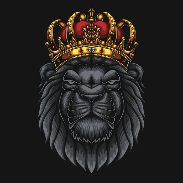 Kepala Singa Mengenakan Raja Vektor Mahkota Ilustrasi Untuk Perusahaan Anda - Stok Vektor