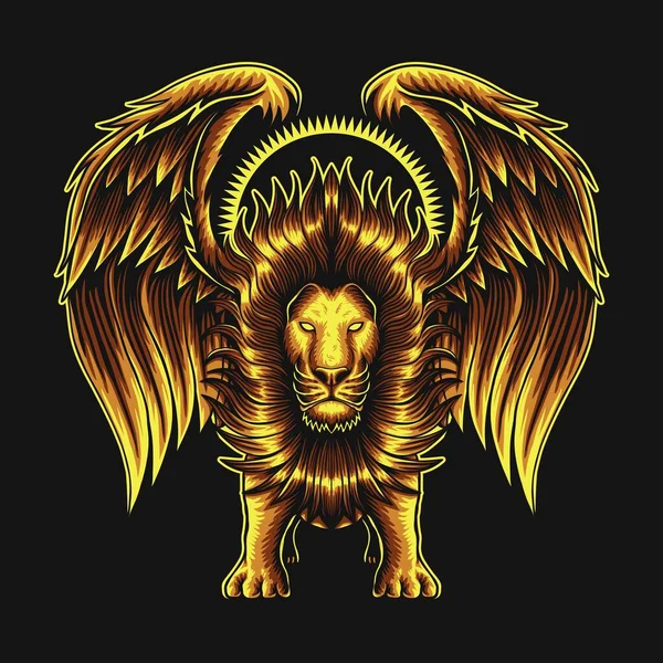 Lejon Med Vinge Guld Vektor Illustration För Ditt Företag Eller — Stock vektor
