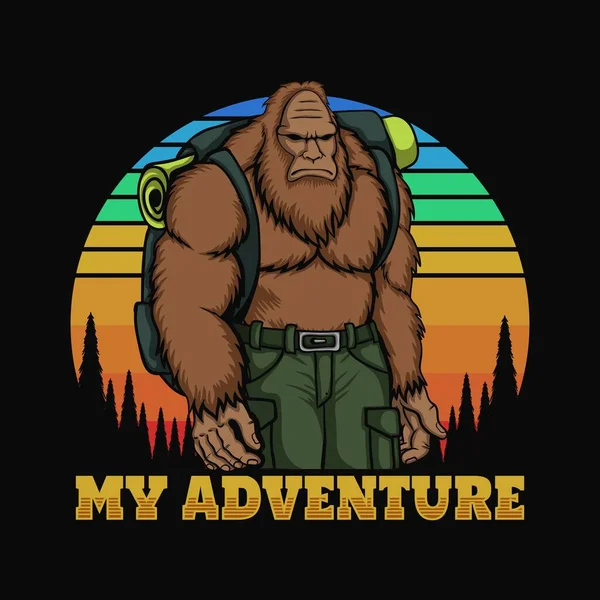 Bigfoot Adventure Retro Vector Illustration Your Company Brand — 图库矢量图片