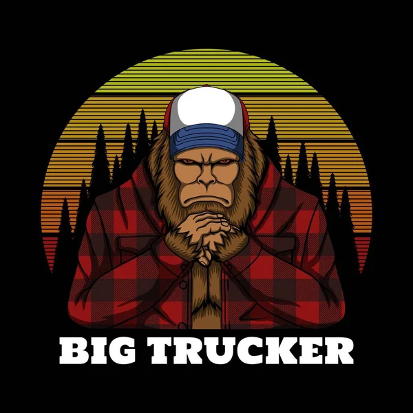 Bigfoot Trucker Retro Vector Illustration Your Company Brand — 스톡 벡터