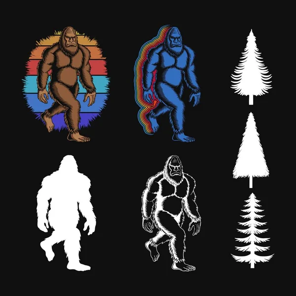 Bigfoot Wandelset Vector Illustratie Voor Bedrijf Merk — Stockvector