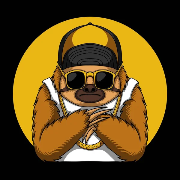 Sloth Cool Accessories Gold Vector Illustration Your Company Brand — стоковый вектор