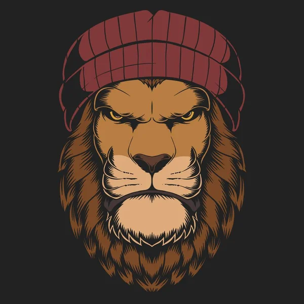 Lion Beanie Καπέλο Διάνυσμα Εικονογράφηση Για Την Εταιρεία Εμπορικό Σήμα — Διανυσματικό Αρχείο