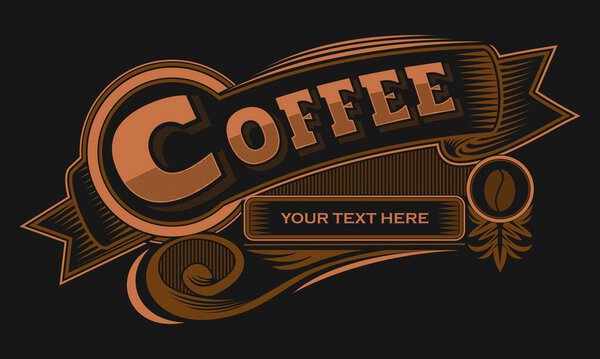 Coffee frame decoration ribbons logo vintage retro vector illustration for your company or brand