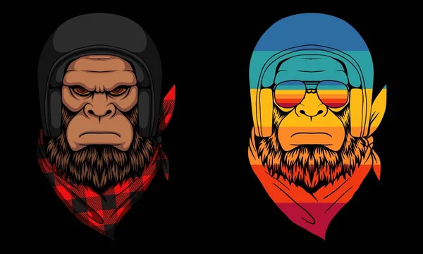 Bigfoot Biker Bär Hjälm Och Bandana Skogshuggare Vektor Illustration — Stock vektor