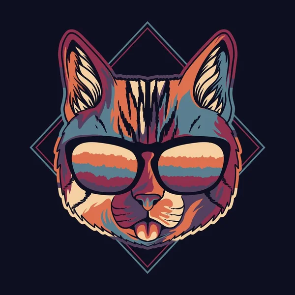 Gato Colorido Usando Una Ilustración Vector Gafas Para Empresa Marca — Vector de stock