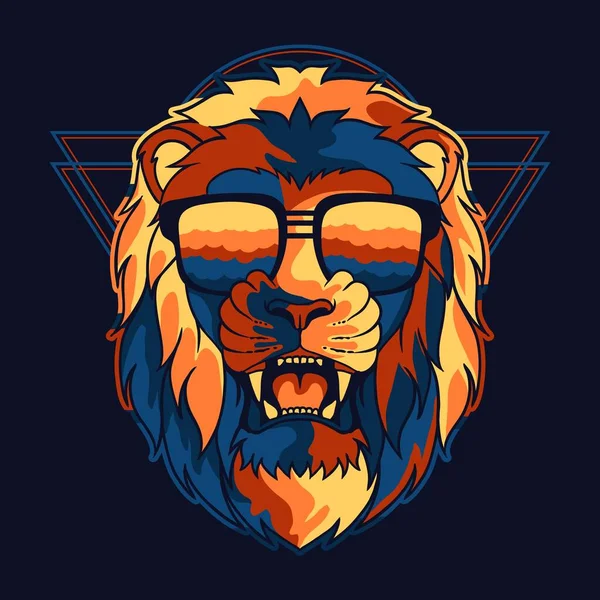 Lion Fâché Coloré Portant Une Illustration Vectorielle Lunettes Pour Votre — Image vectorielle