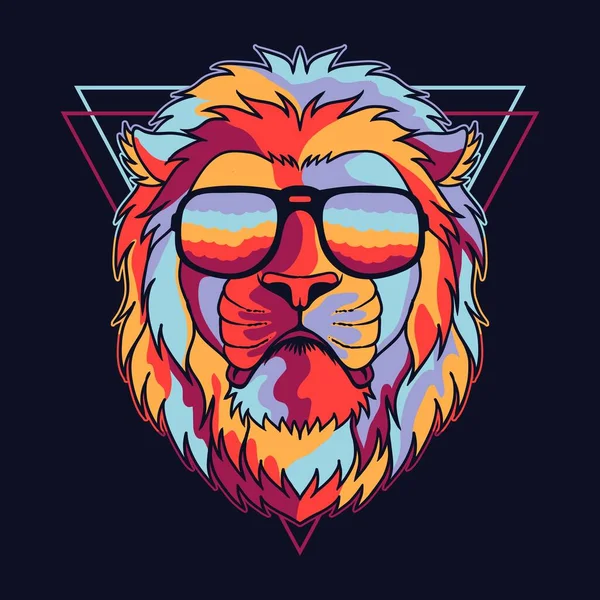 Lion Cool Coloré Portant Une Illustration Vectorielle Lunettes Pour Votre — Image vectorielle