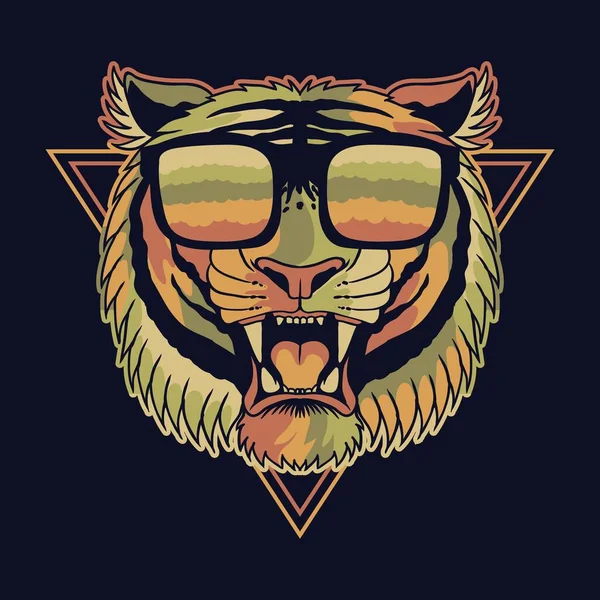 Tigre Enojado Colorido Usando Una Ilustración Vector Gafas Para Empresa — Archivo Imágenes Vectoriales