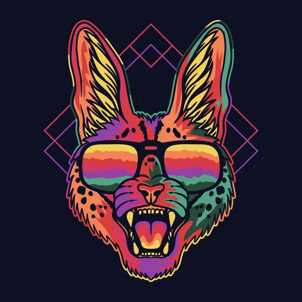 Serval Gato Enojado Colorido Usando Una Ilustración Vector Gafas Para — Vector de stock