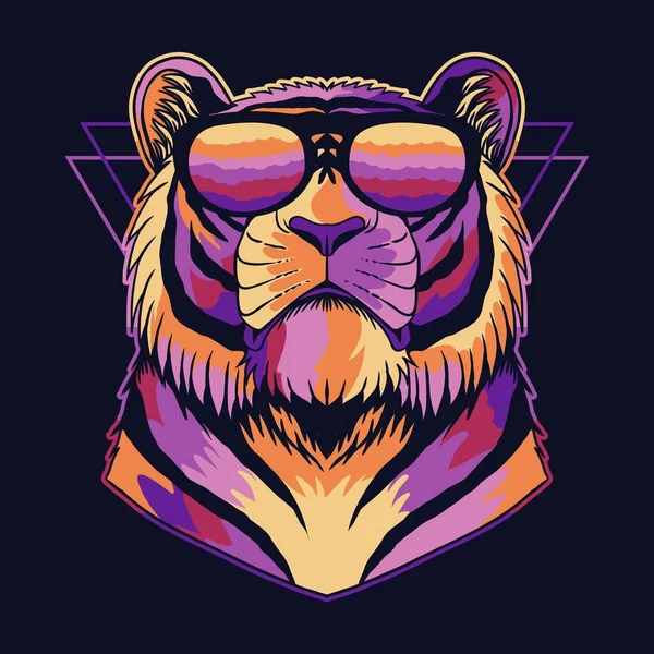 Tiger Δροσερό Πολύχρωμο Φορώντας Ένα Εικονογράφηση Διάνυσμα Γυαλιά Για Την — Διανυσματικό Αρχείο