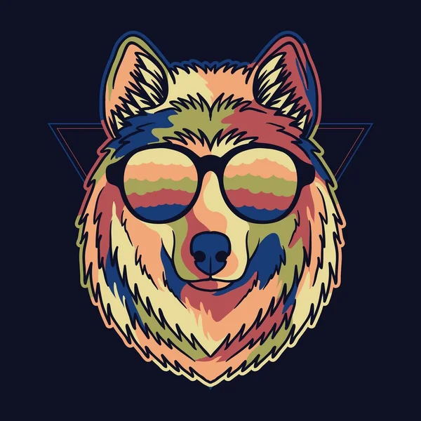 Lobo Colorido Usando Una Ilustración Vector Gafas Para Empresa Marca — Archivo Imágenes Vectoriales