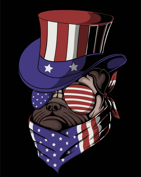 Pug Dog Wearing Uncle Sam Hat Vector Illustration — ストックベクタ