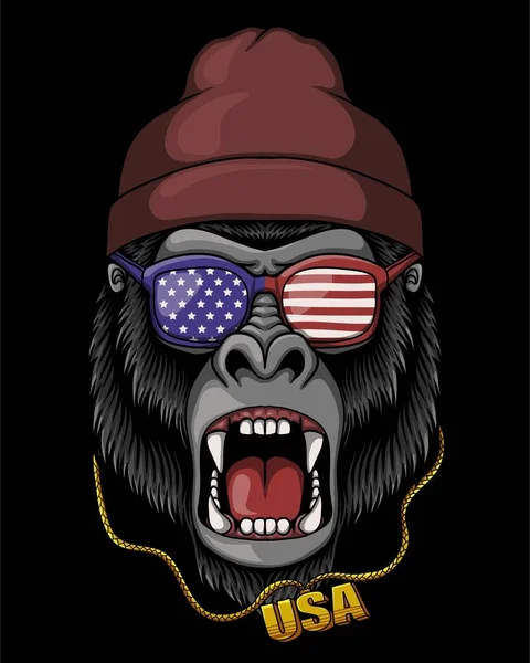 Gorilla Cool America Flag Vector Illustration — Stockvektor