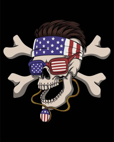 Skull Crossbone America Vector Illustration - Stok Vektor
