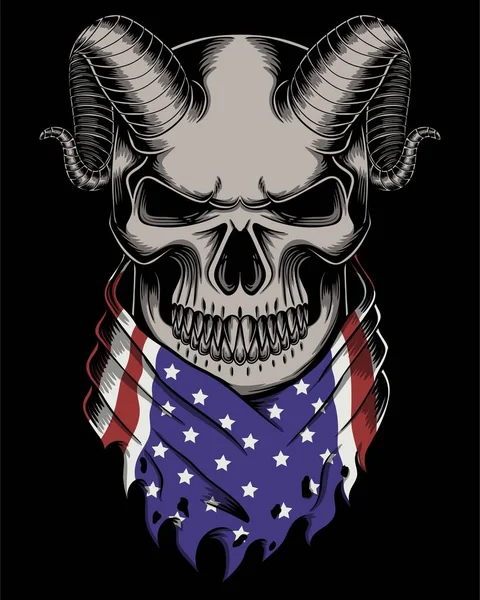 Skull Demon Wearing Bandana America Flag Vector Illustration — стоковый вектор