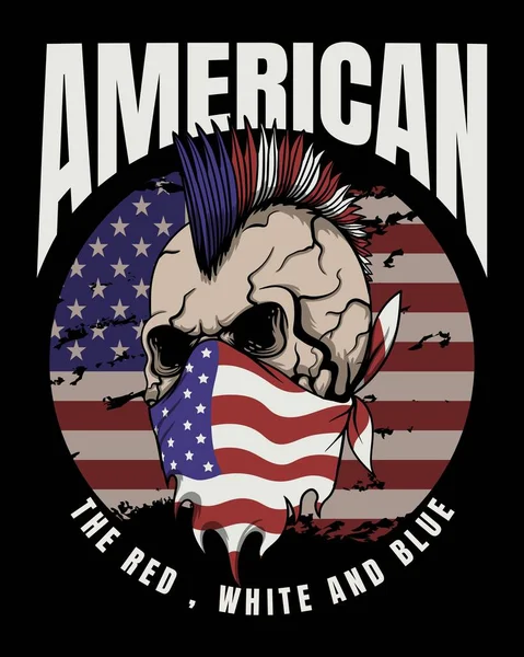 Skull Punk America Flag Vector Illustration —  Vetores de Stock