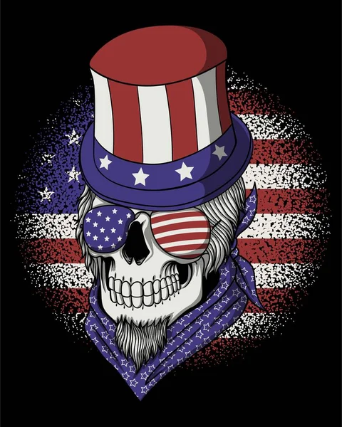 Skull Uncle Sam America Flag Vector Illustration — ストックベクタ