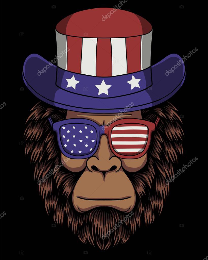 Bigfoot head wearing a uncle sam hat america vector illustration