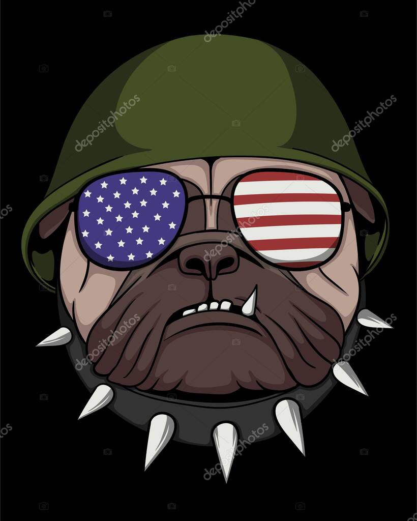 Pug dog wearing a helmet army vector illustration