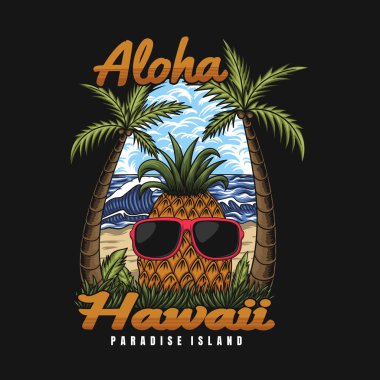 Aloha Hawai ananas gözlük vektör çizimi