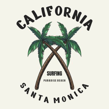 Ağaç Hindistan cevizi California Santa Monica vektör illüstrasyonu