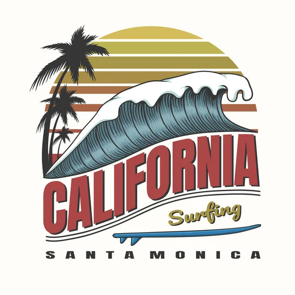 Olas California Surf Retro Vector Ilustración — Vector de stock