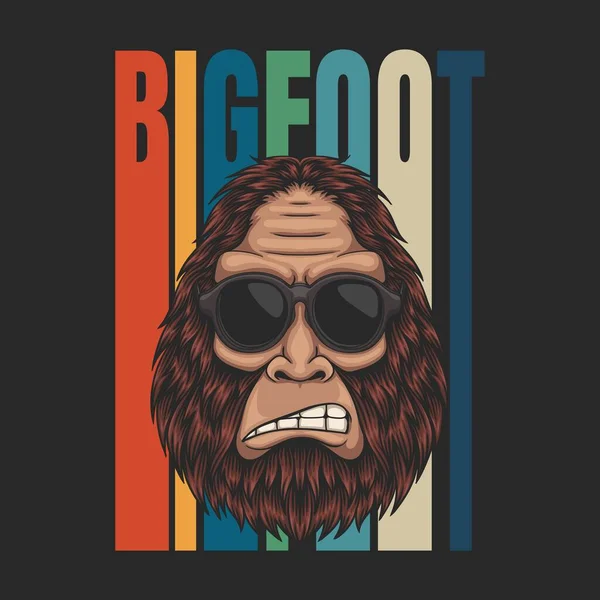 Bigfoot Wütend Mit Einer Brille Retro Vektorillustration — Stockvektor