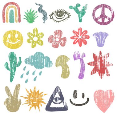 Hippie elements grunge texture set vector