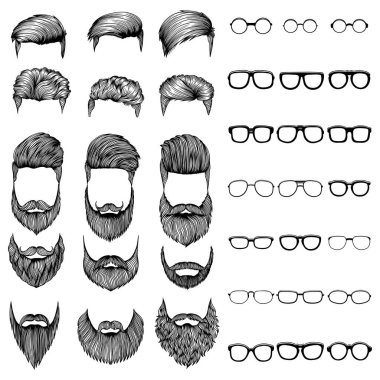 Men hair mustache and beard style with glasses elements vector illustration