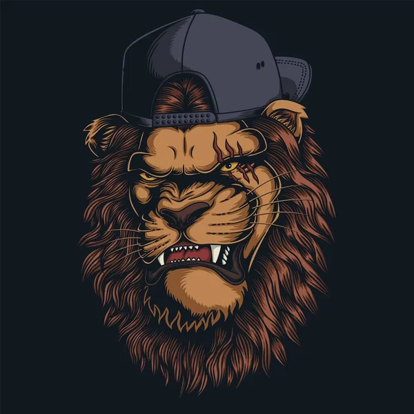 Lion Colère Portant Chapeau Arrière Illustration Vectorielle — Image vectorielle