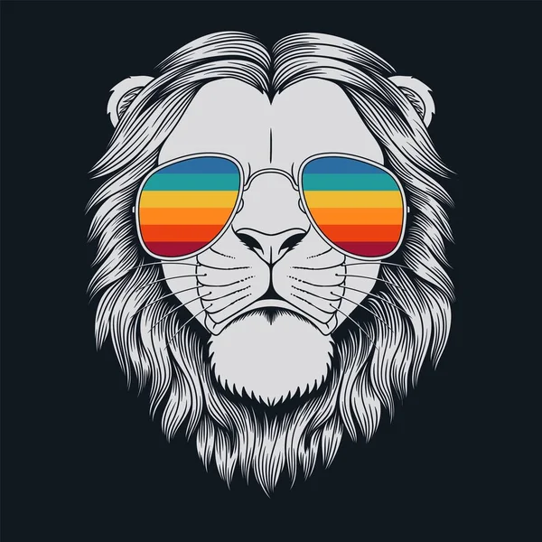 Tête Lion Rétro Portant Des Lunettes Illustration Vectorielle — Image vectorielle