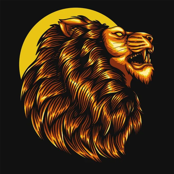 Gambar Vektor Emas Kepala Singa Yang Marah - Stok Vektor
